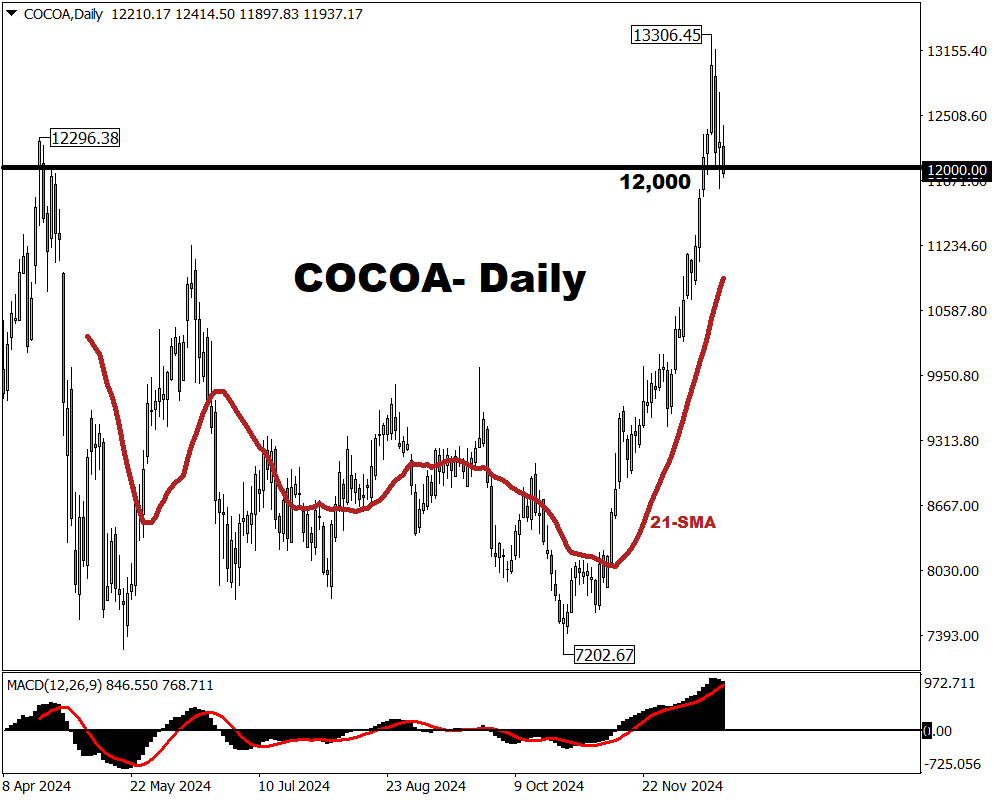 Cocoa outperformed gold by 7x in 2024